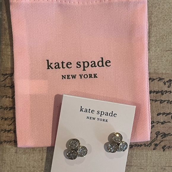 Kate Spade Gold-Tone Cubic Zirconia Stud Earrings Reflecting Pool new with bag - Picture 2 of 6